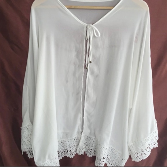 SOLD OUT CLEARANCE Eagle Sheer Crochet White Beach Coverup Wrap Top - Picture 5 of 7